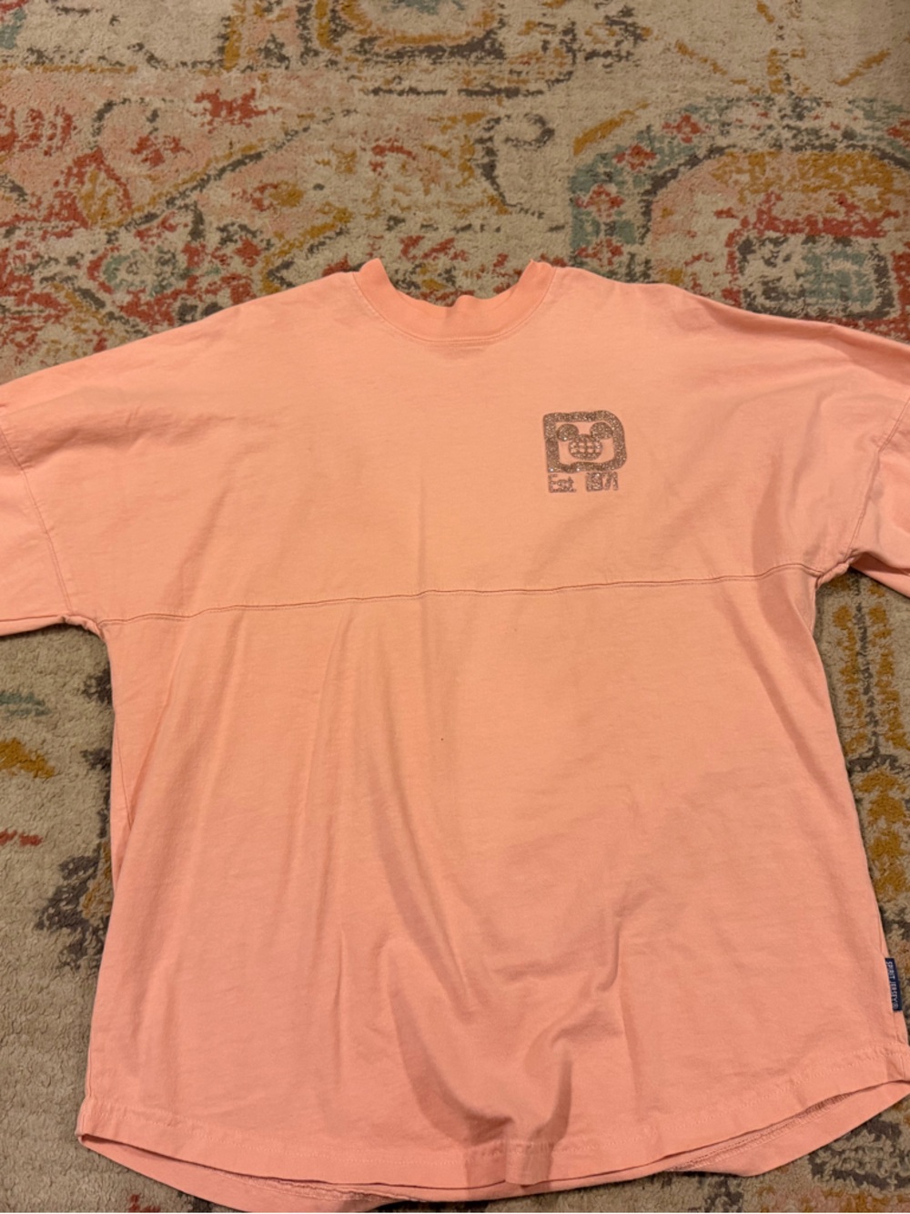 Disney Peach Crewneck Long Sleeve Tee with Sparkle Logo